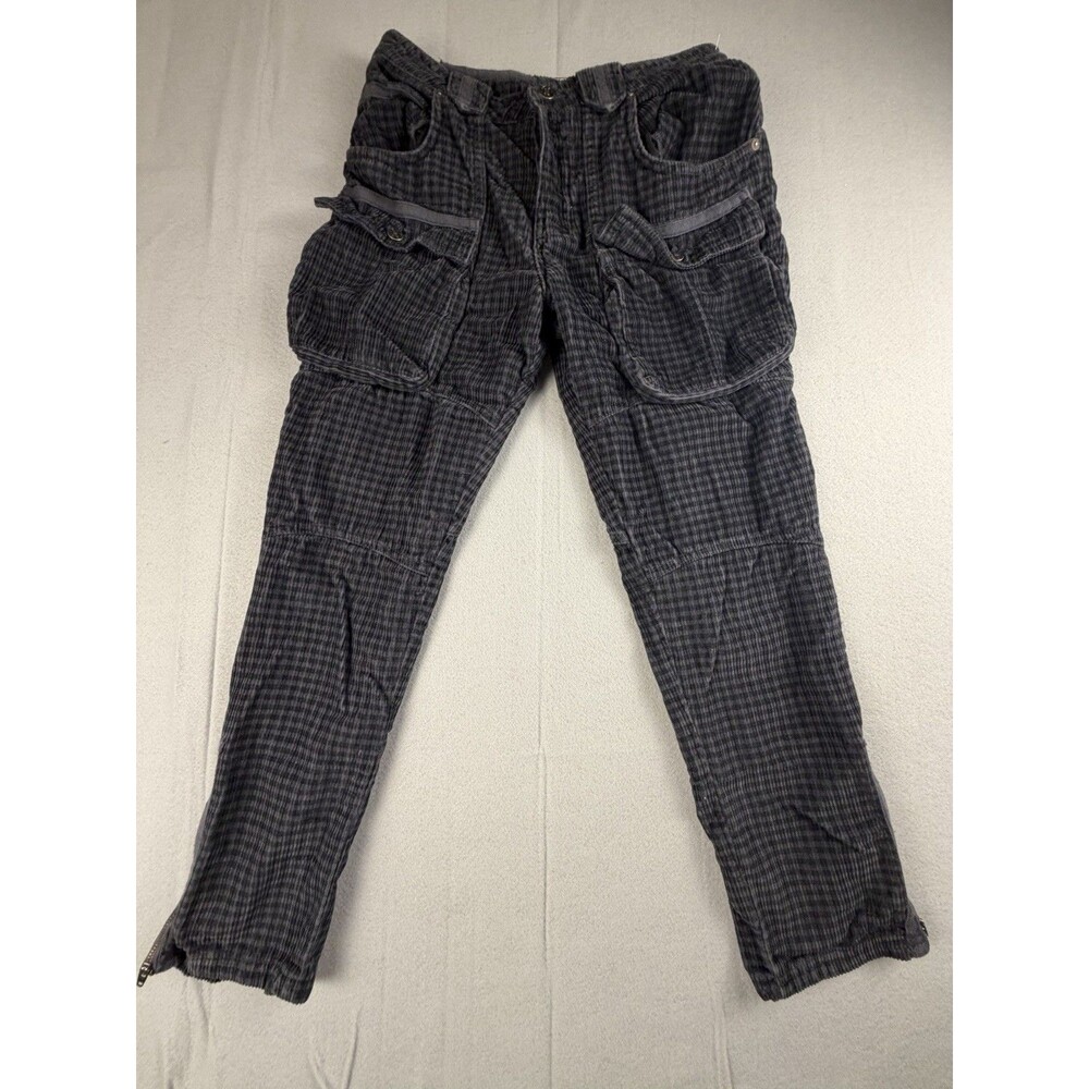 We The Free Women's Gray Checked Corduroy Cotton Cargo Pants Low Rise Tapered